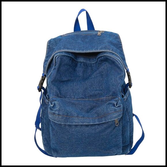 Retro Denim Backpack Y2K Aesthetic Lightweight Daypack Casual Shoulder Bag